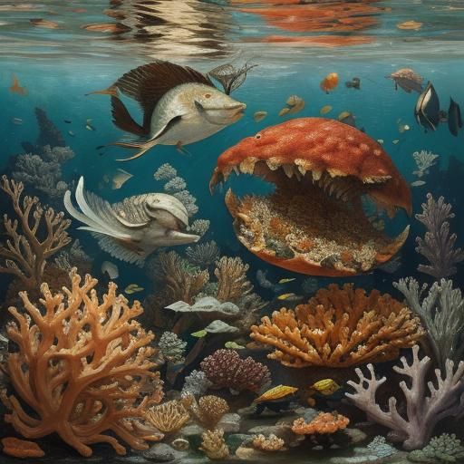 Mousefish Nibbling Cheese Corals, Classical Ocean Scene