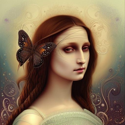 Mona Lisa with Pearlescent Filigree: Hyperdetailed Fantasy A...
