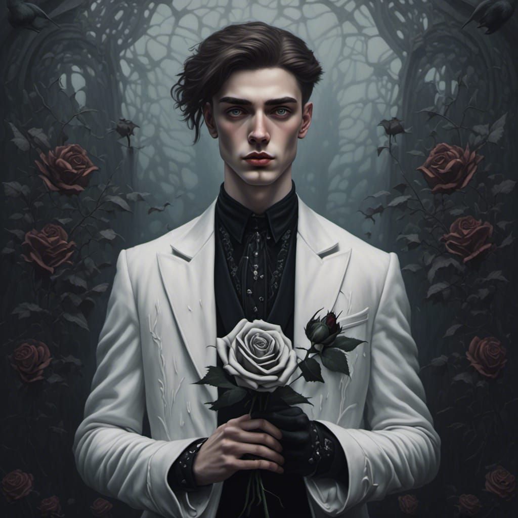 Ethereal Portrait of a Pale Ghost with Rose