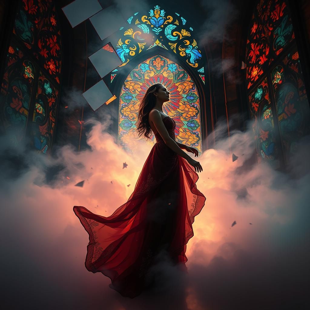 Ethereal Woman in Stained Glass Kaleidoscope