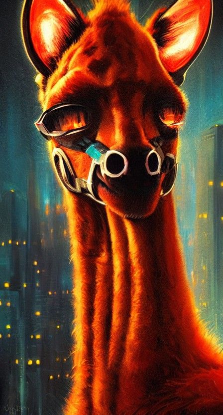Furry Giraffe Detective in Cyberpunk City, Digital Art