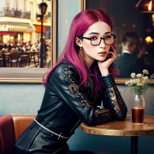 Elegant Woman in Parisian Cafe: Hyperrealistic Concept Art