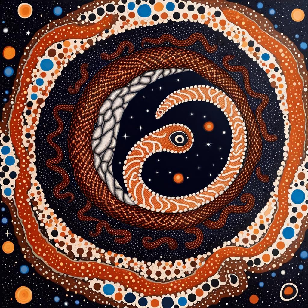 Cosmic Snake Dreamtime: Aboriginal Dot Painting