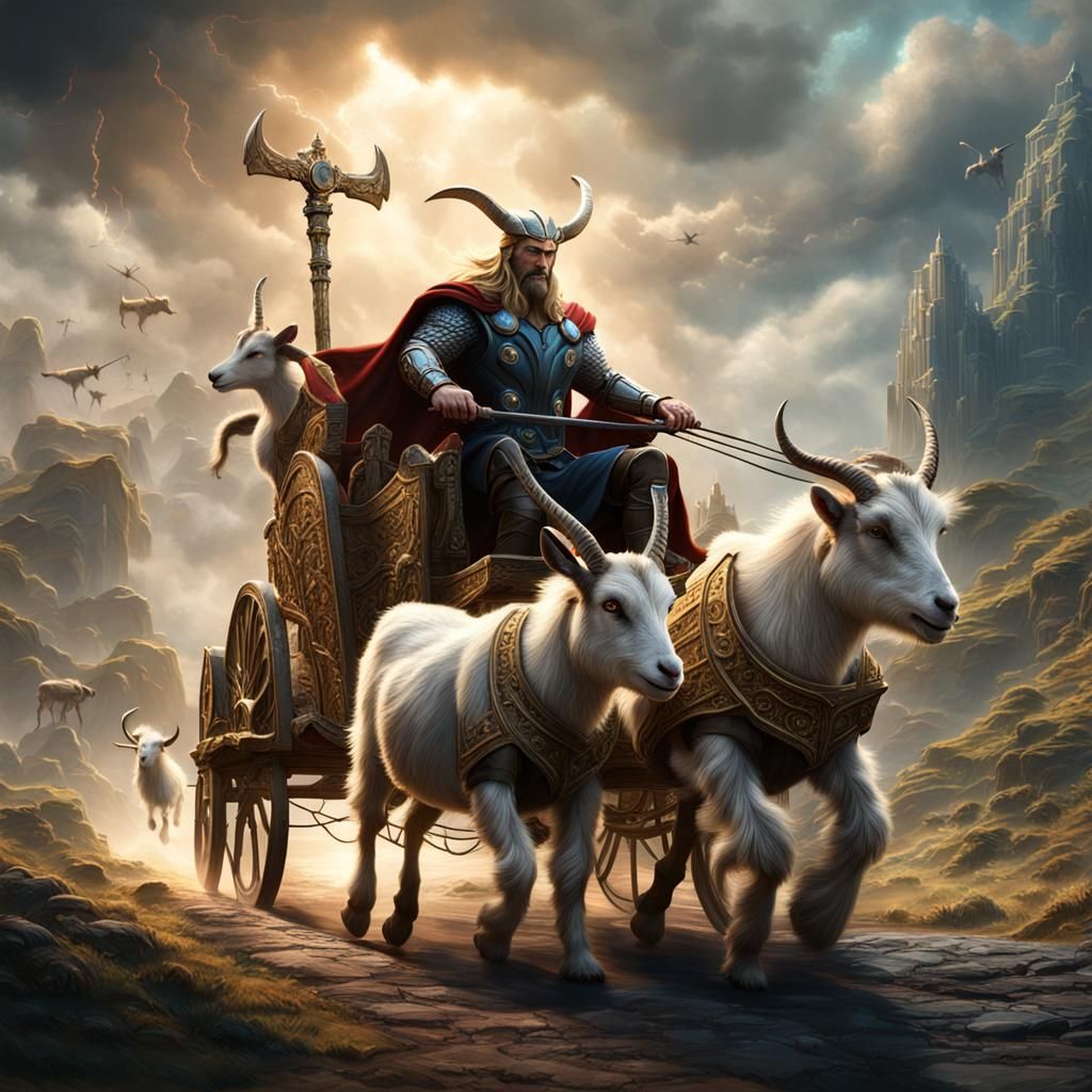 Thor Rides Goat Chariot: Detailed Matte Painting