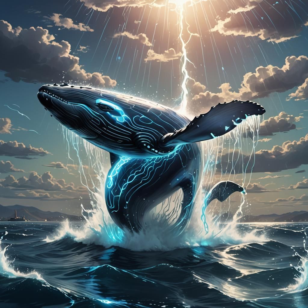 Electrified Whale Concept Art in Neon Style