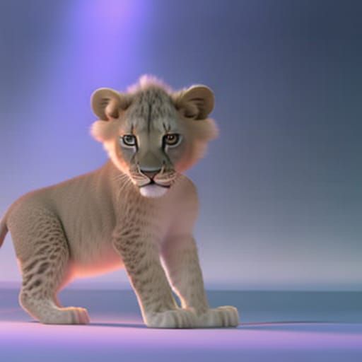 Hyperrealist 3D Render of a Cute Pastel Lion Cub