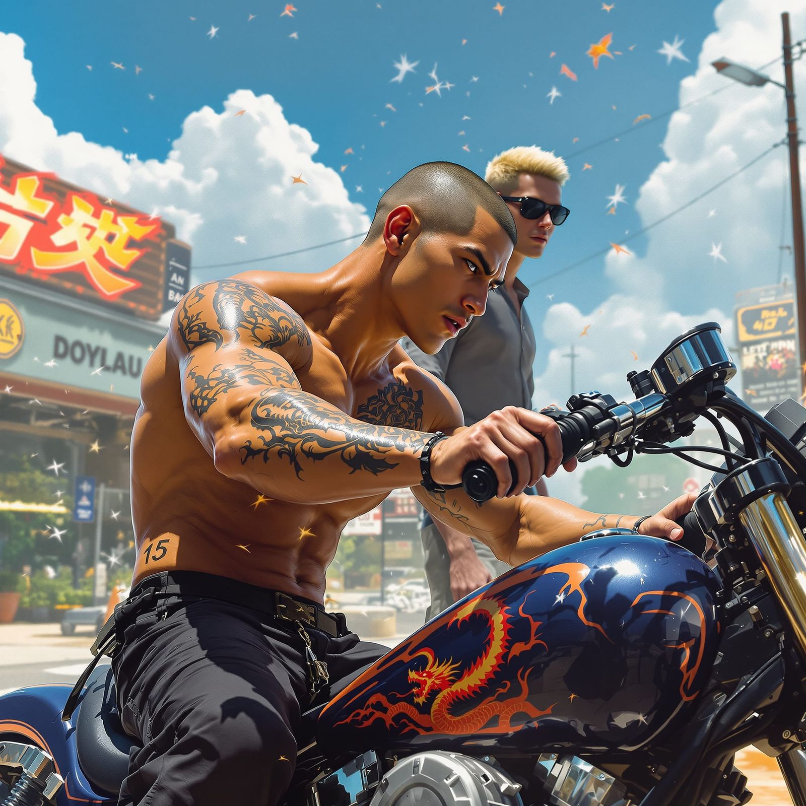 Muscular Asian Athlete Tunes Motorcycle With Boyfriend, Matt...