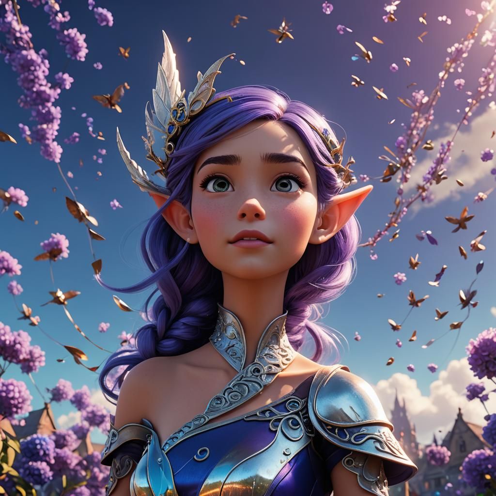 Lovely Elf with Silver Wings in 3D Digital Art