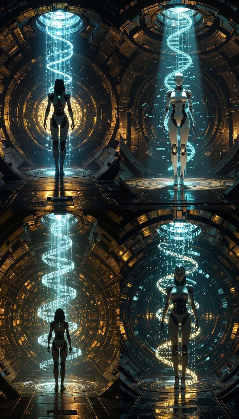 Ancient Biomechanical Vault with Female Android in Scanning ...