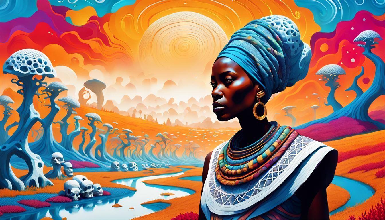 Regal Woman in Surreal Bonelands: Fauvist Dreamscape