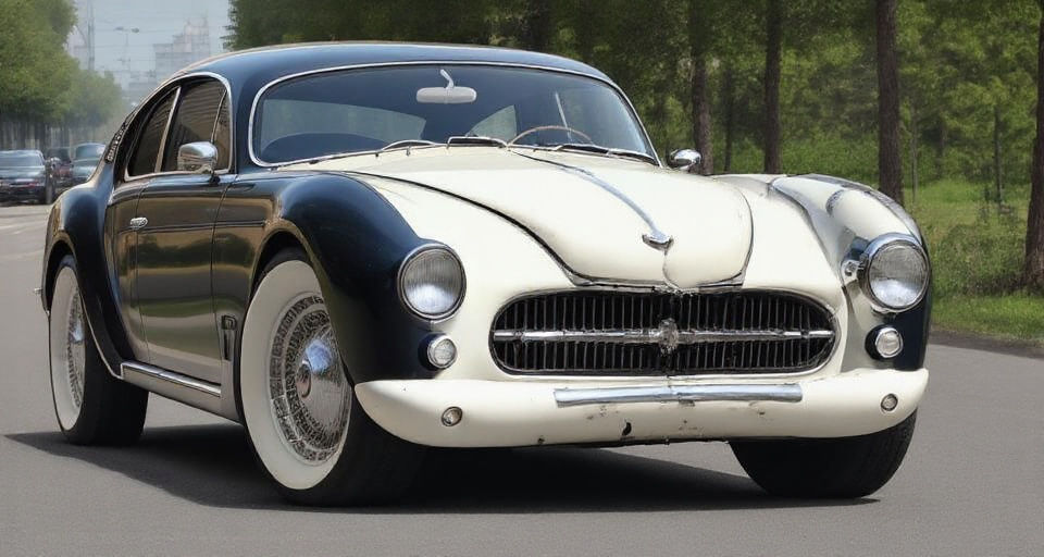 Retro White and Black Bugatti Limousine