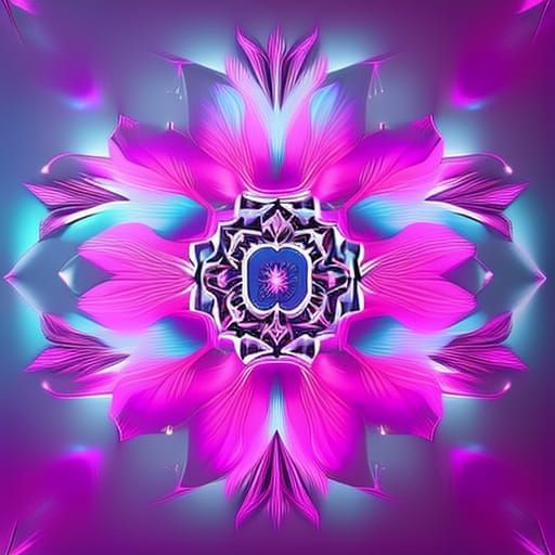 Hyperrealistic Metallic Fractal Flowers in Synthwave Neon