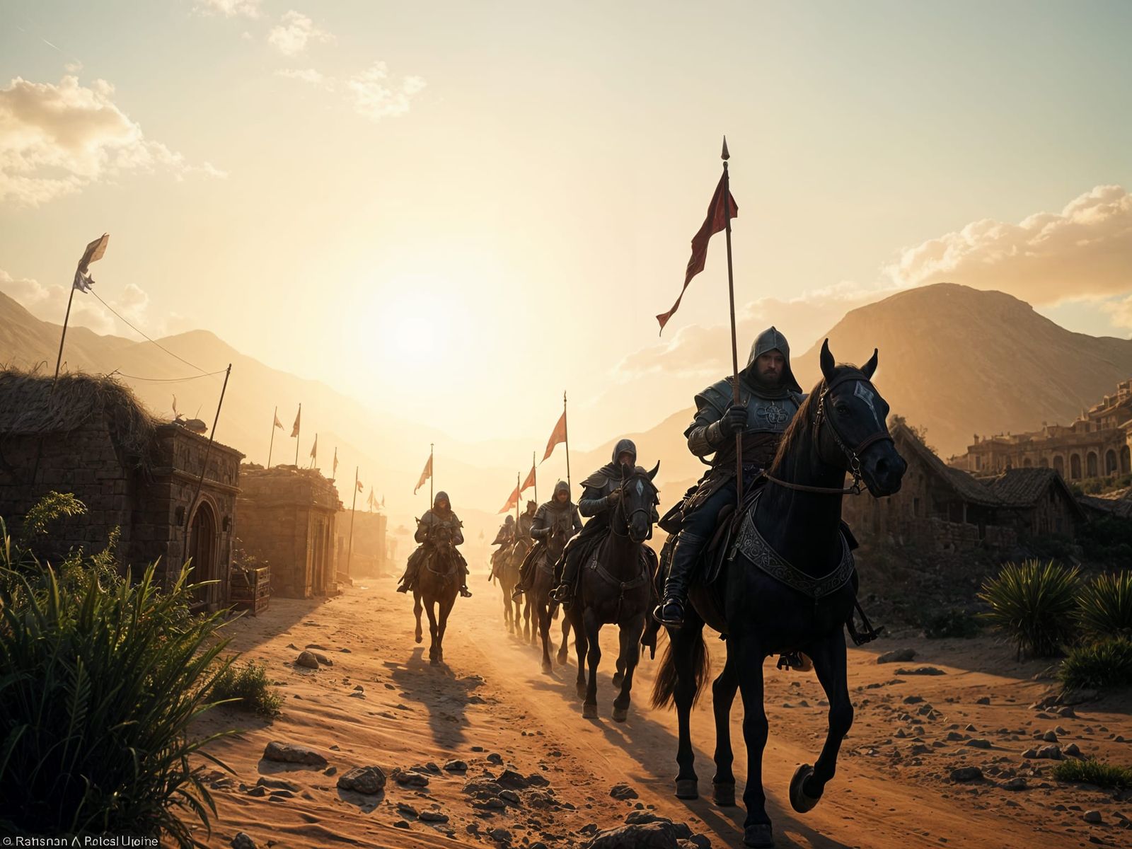 Elite Crusader Knights Ride into a Mystical Arab Village