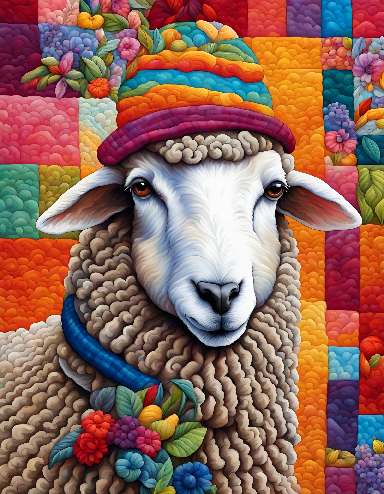 Sheep with Hat and Detailed Quilt