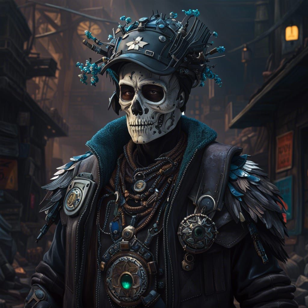 Pixel-Punk White Ghost Groot Portrait in Gothic Style