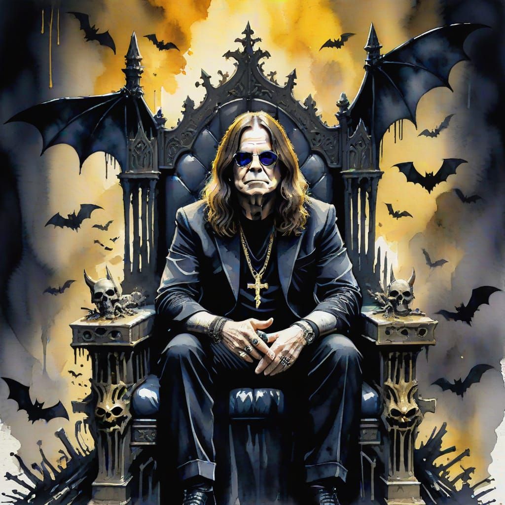 Watercolor Portrait on Bone Throne in Expressionist Style