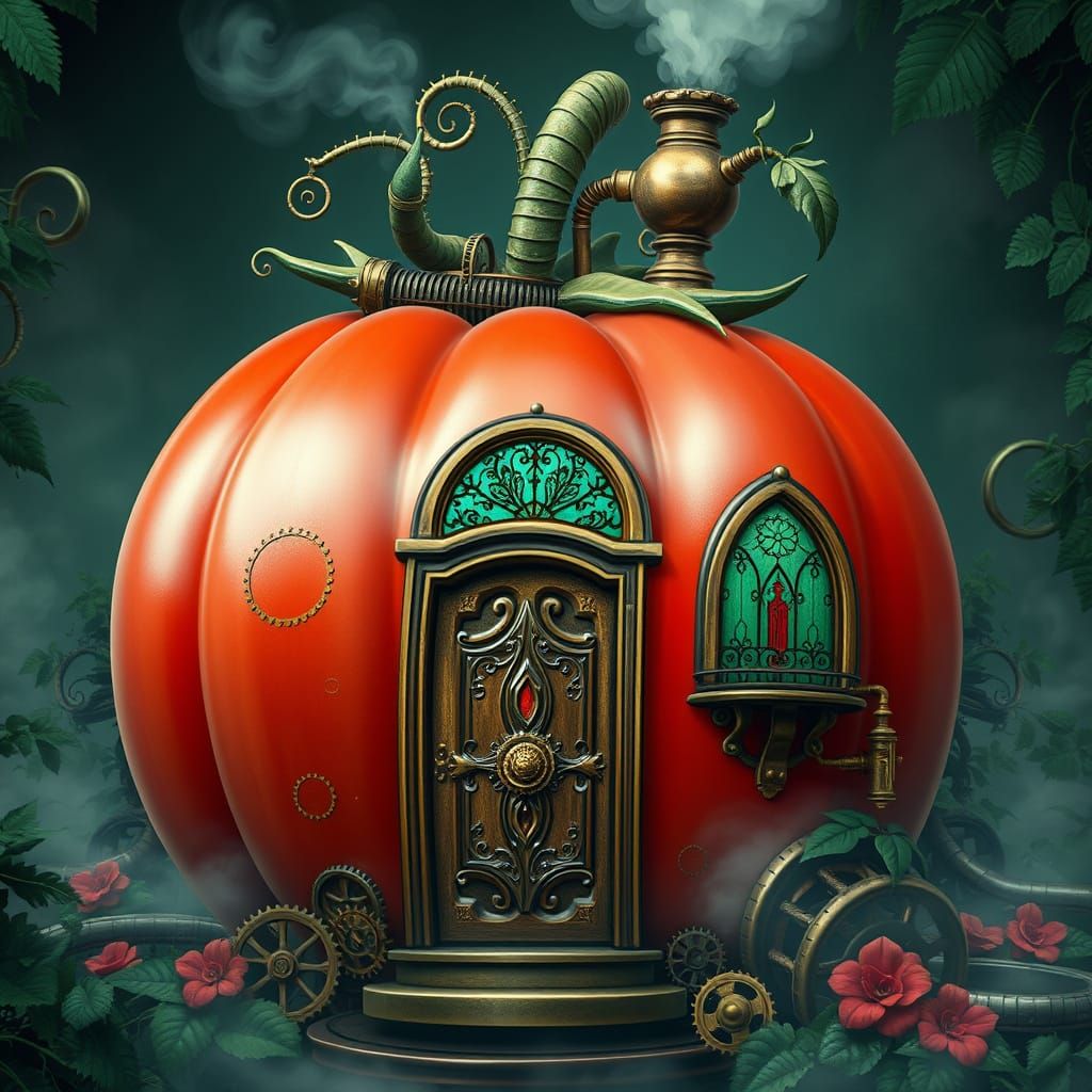 Gigantic Tomato Mansion in Steampunk Style