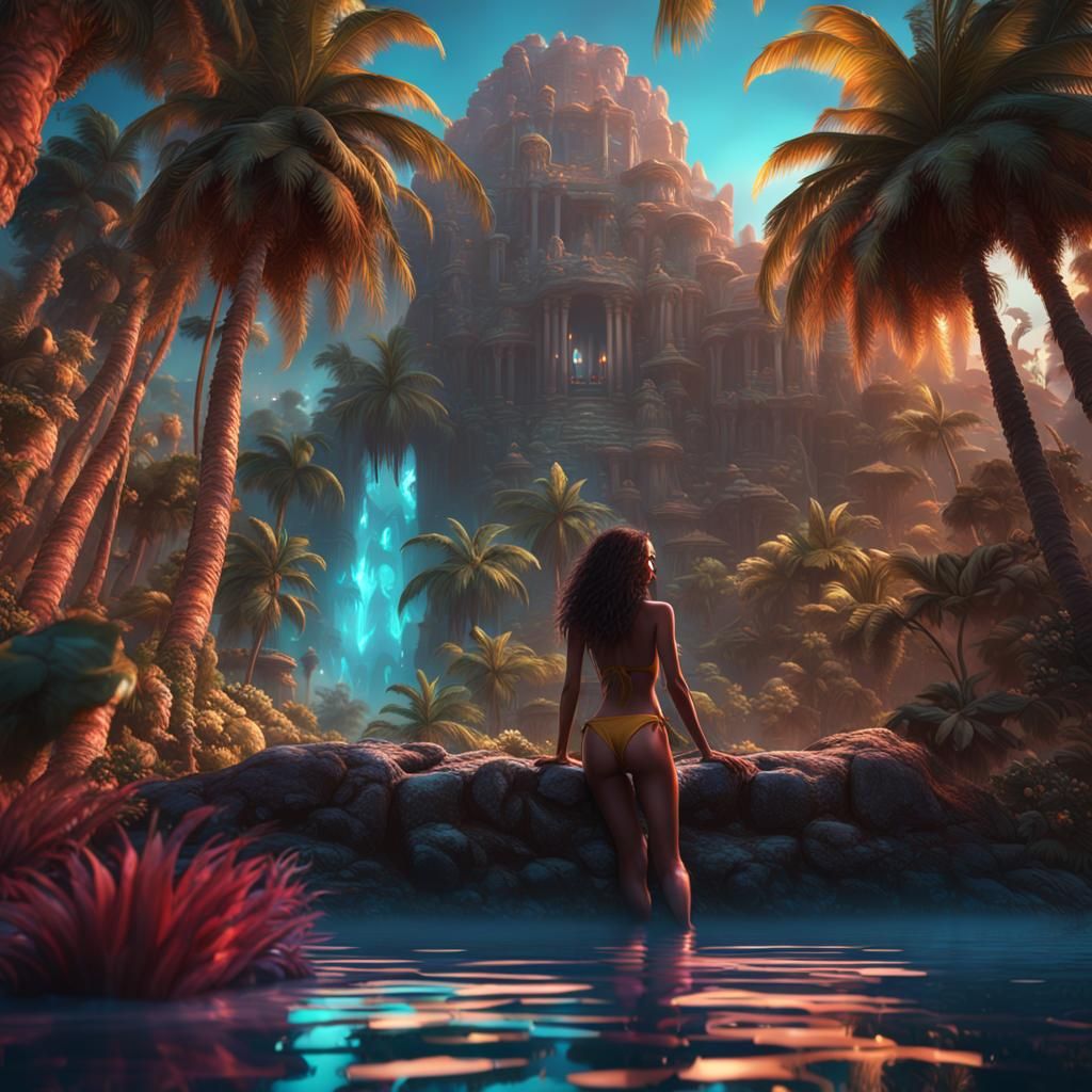 Bikini Model Sleeping: Detailed Matte Painting