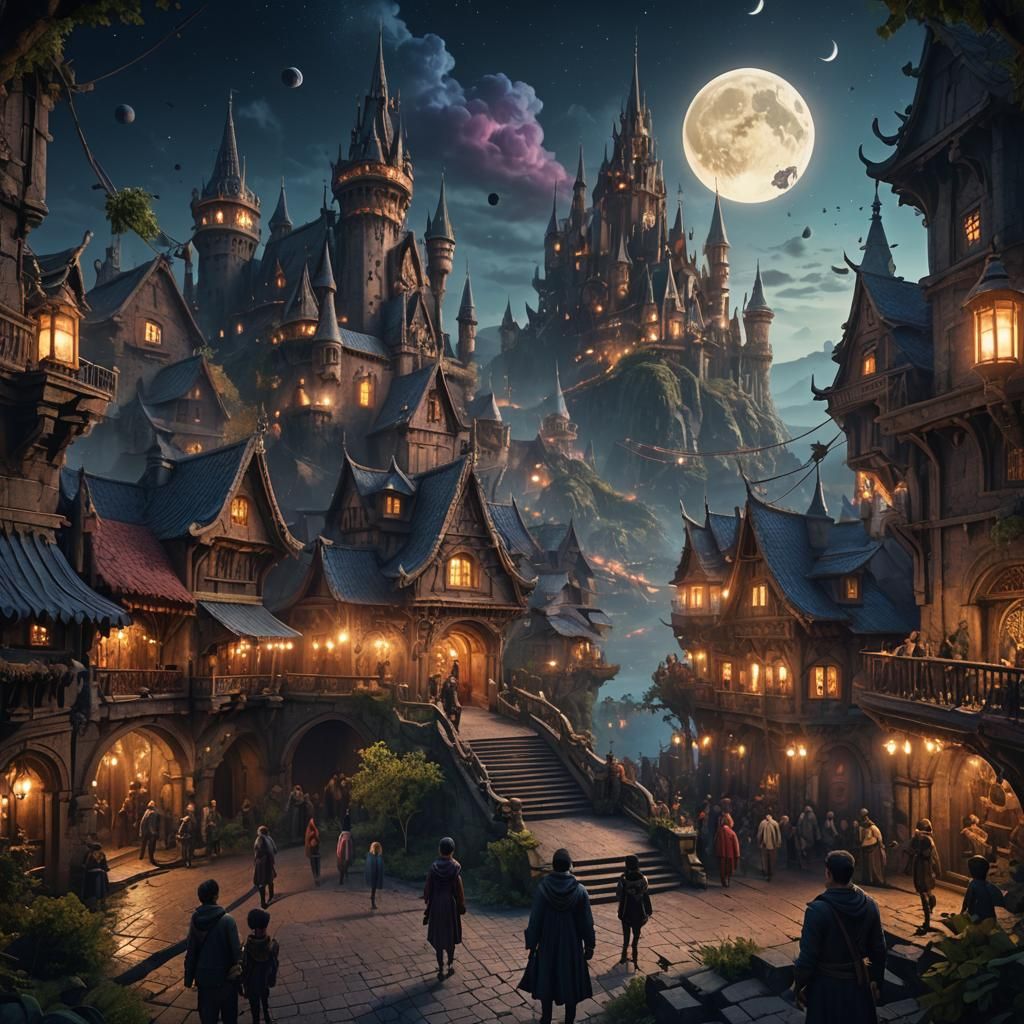 Fantastical Nighttime Figures in Detailed Matte Painting