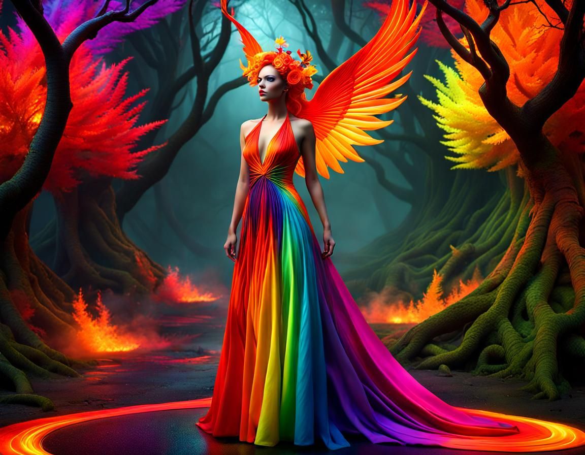 Fiery Angel-Pixie in a Treedress with Rainbow Shadows