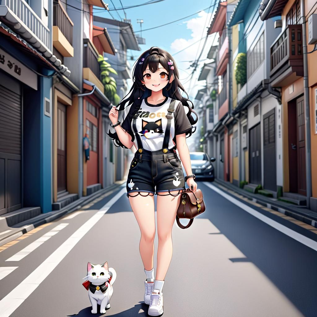 Anime Catgirl in Overalls, Studio Trigger Style