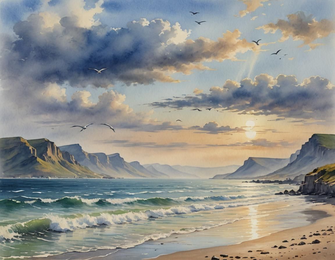 Table Mountain Watercolor Landscape in Pastel Colors