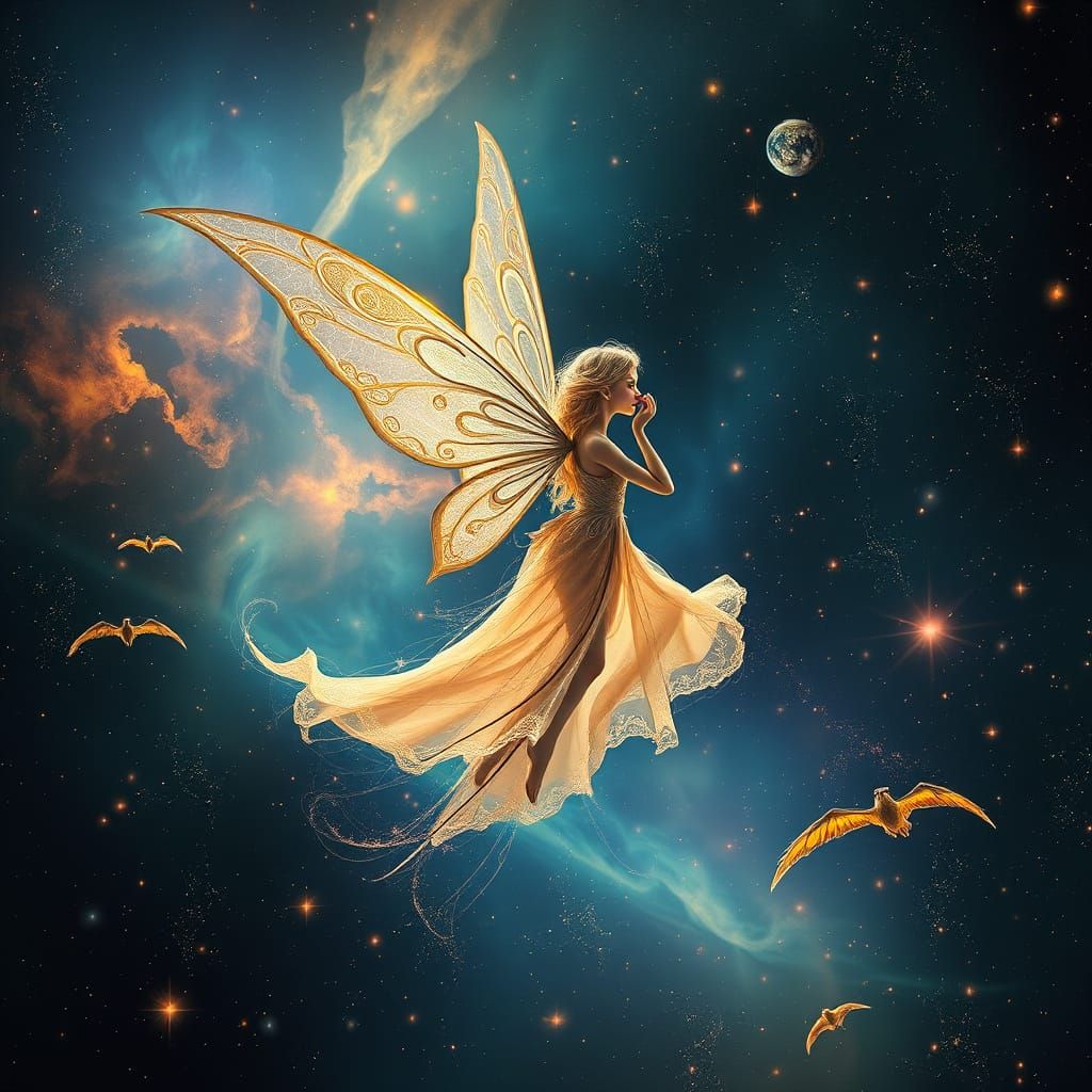 Whimsical Fairy Drifts in Cosmic Nebula