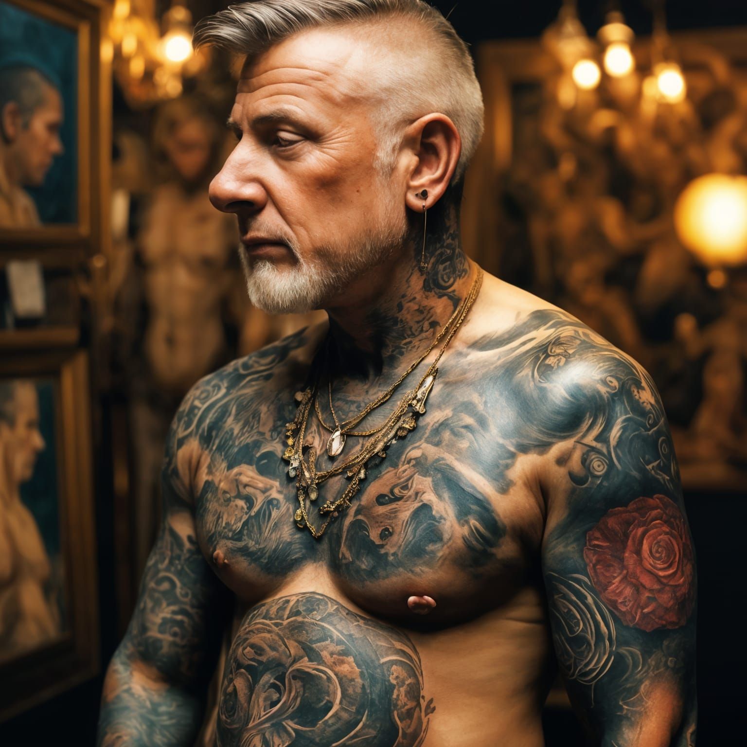 Pig Tattoo Artist in Hyperrealistic Oil Painting