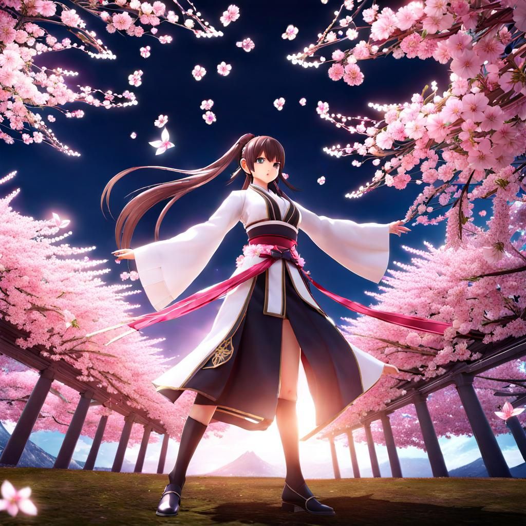 Epic Anime Boss Battle in Cherry Blossom Bloom