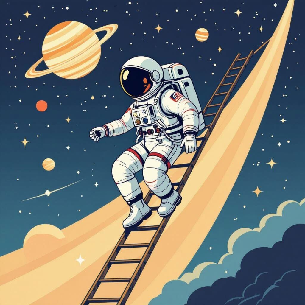 Astronaut Descends Ladder to Moon in Charming Illustration