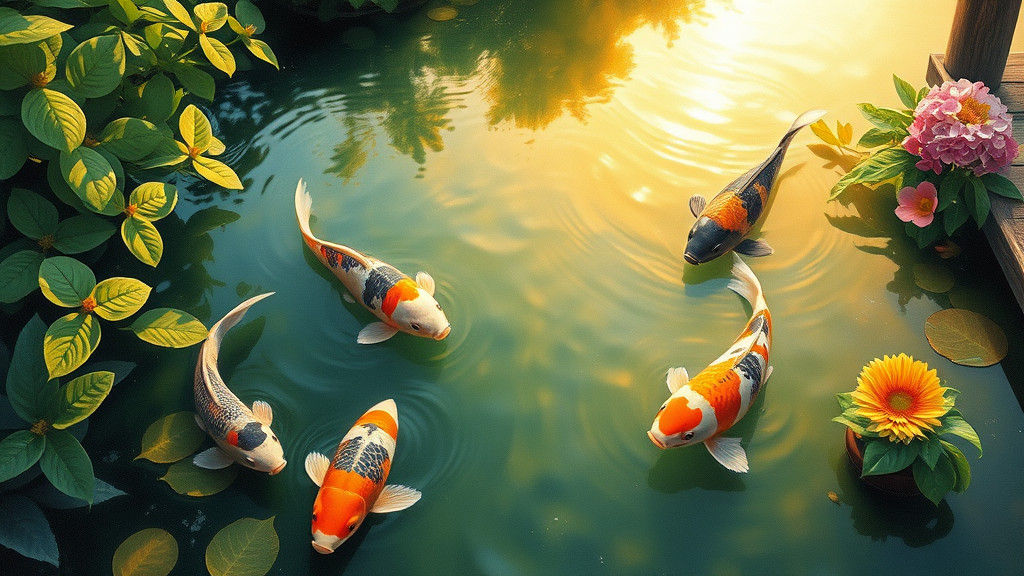 Koi Pond Still Life in Impressionist Style