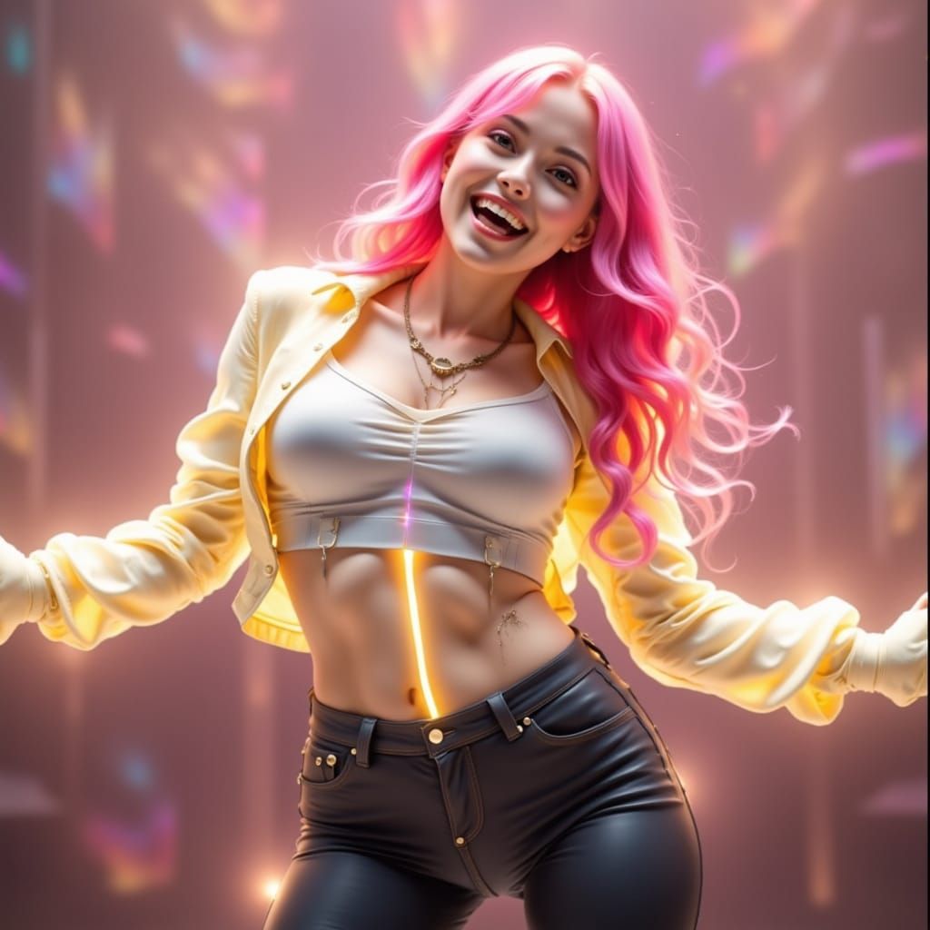 Vibrant Hyperreal Dance Scene in Neon Colors