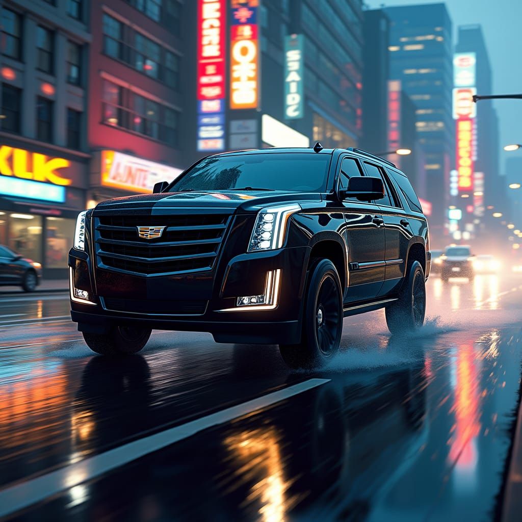 Cyberpunk Cadillac Escalade in Futuristic Matte Black