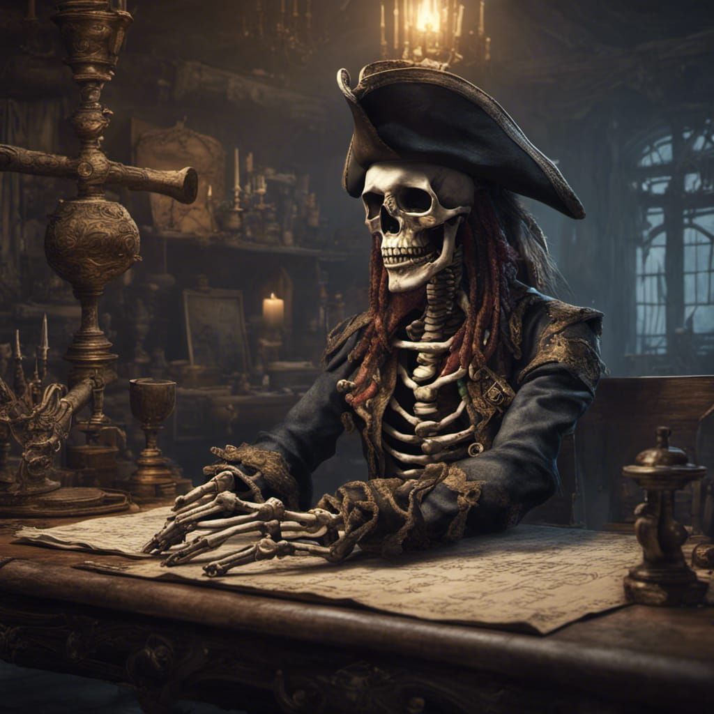 Pirate Skeleton at Desk: Digital Matte Painting