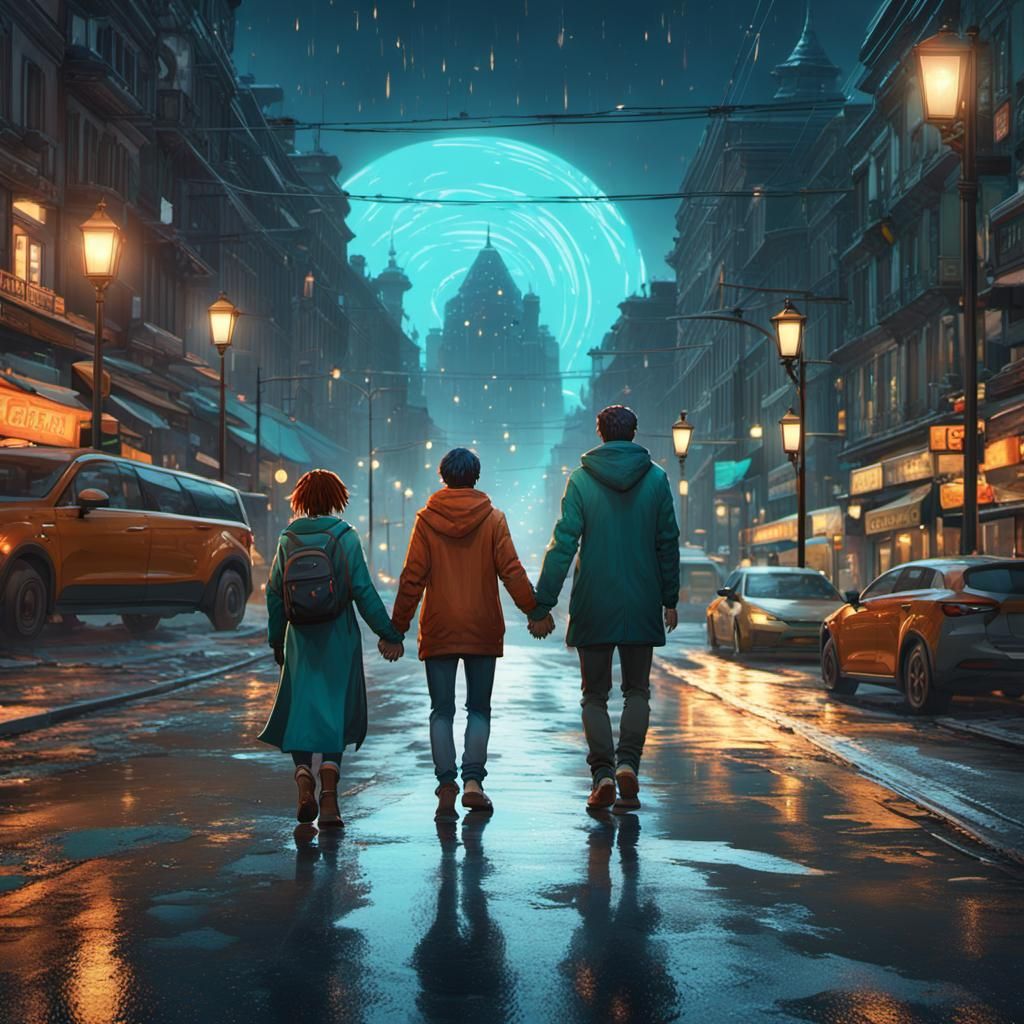 Strangers Holding Hands Under Streetlights: Concept Art