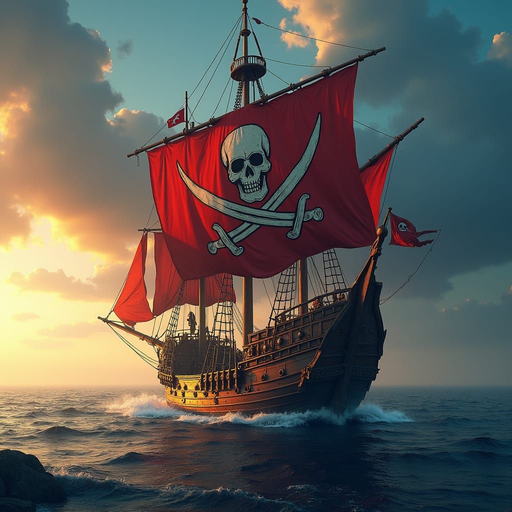 Pirate Ship Jolly Roger Flag in Fantasy Concept Art