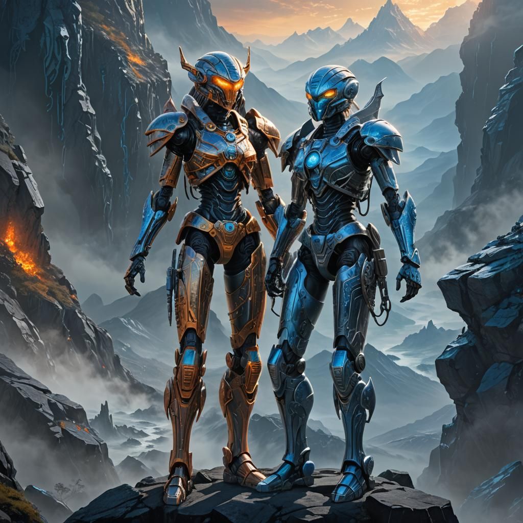 Bionicle Heroine on Misty Mountain in Art Nouveau Style