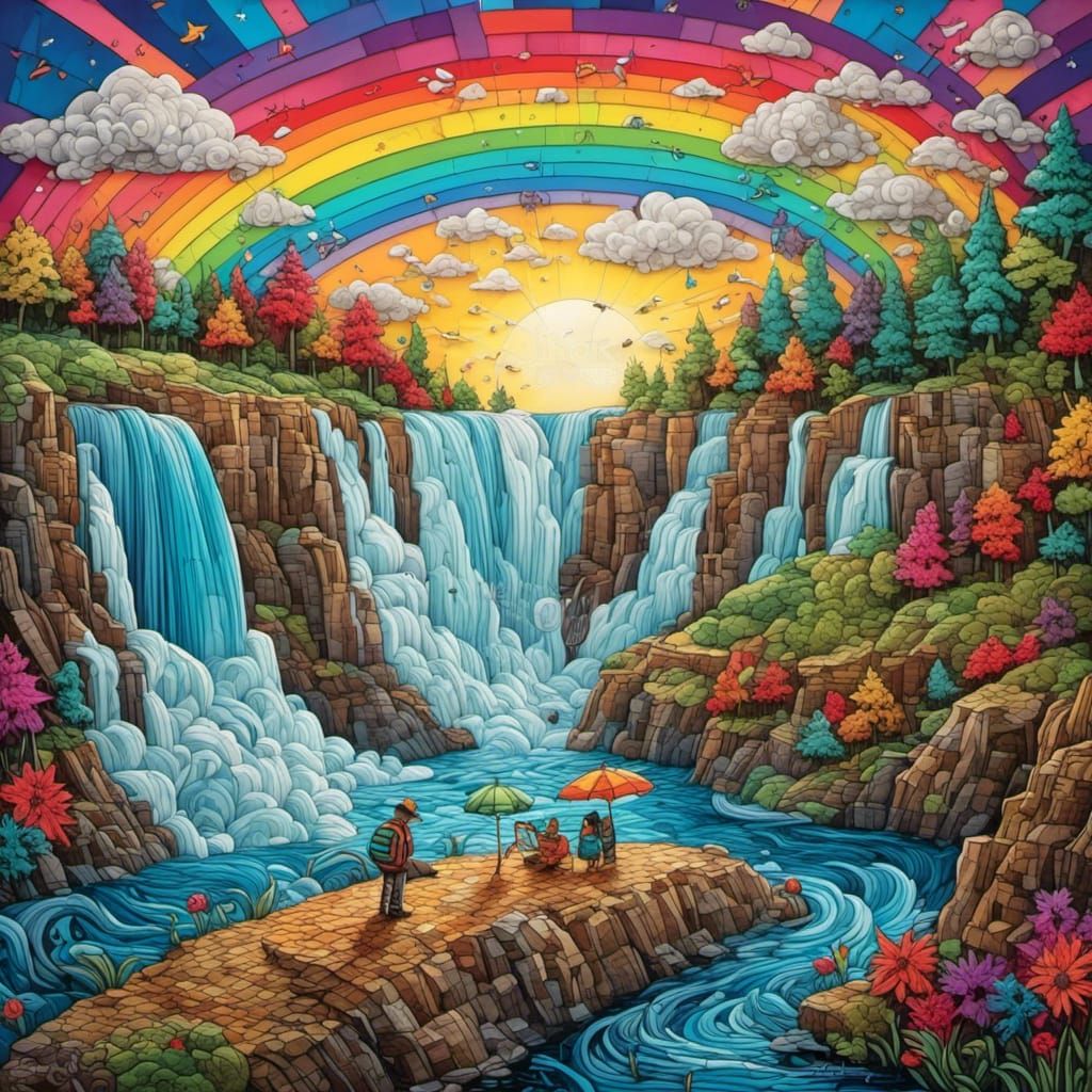 Cracked paper art, best quality, Niagara Falls