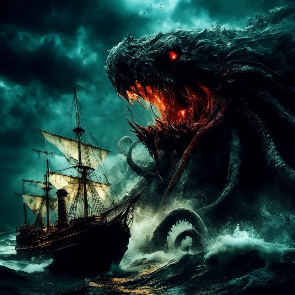 Macabre Sea Monster Consumes Ship in High Detail