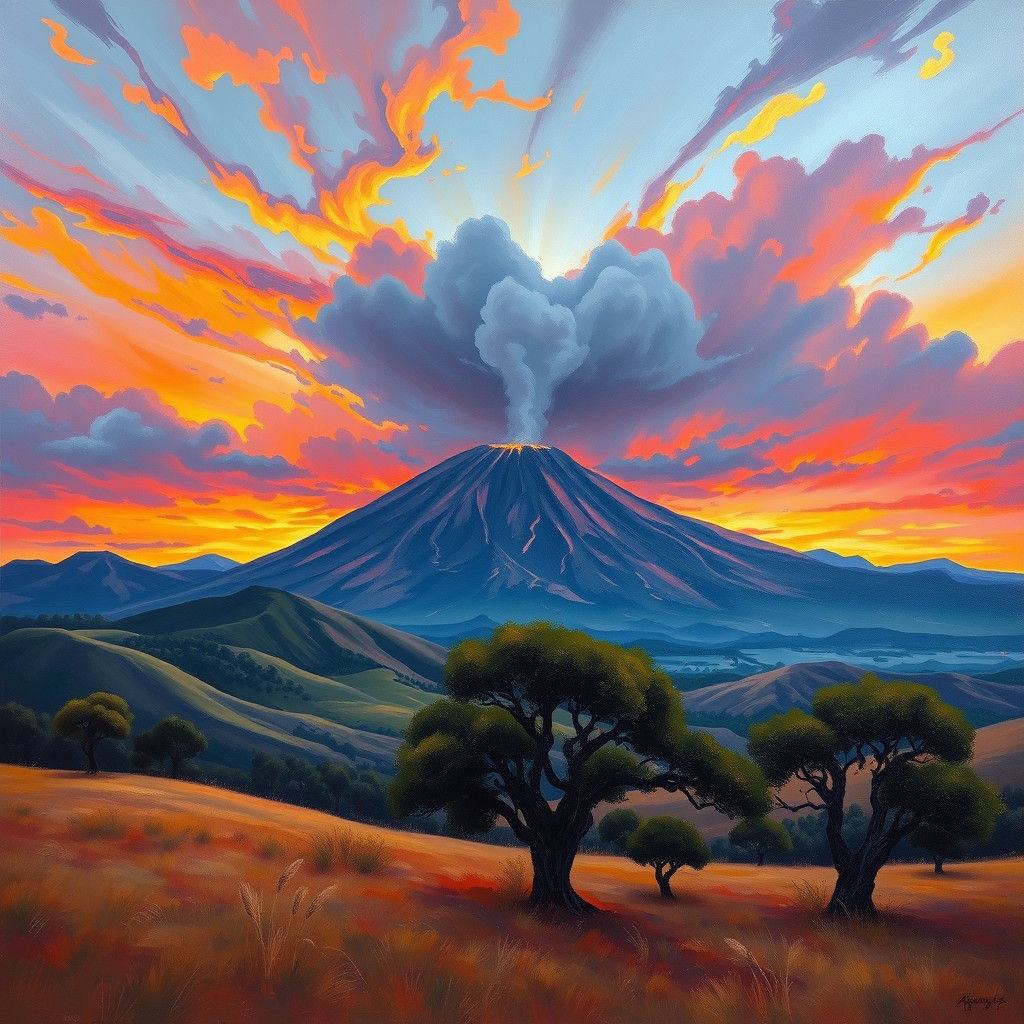 Majestic Mount Etna Sunset: Impressionistic Oil Painting