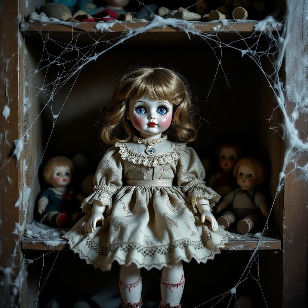 Cracked Porcelain Doll in Abandoned Toy Store