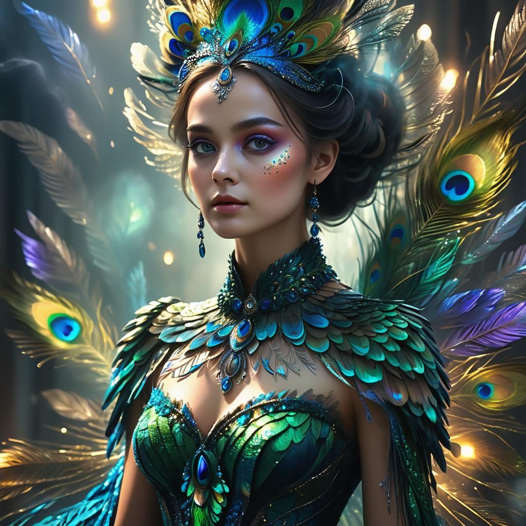 Peacock Feather Lady: Ethereal Fantasy Portrait