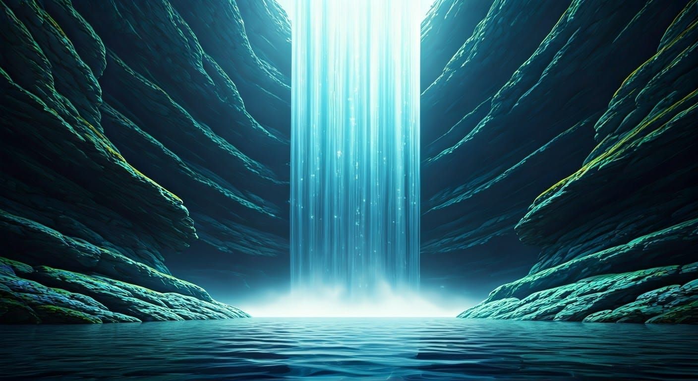 (speech bubble) "A  Waterfall springs up out of the water in...