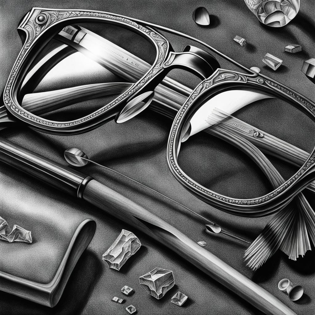 Detailed Pencil Drawing of Broken Glasses