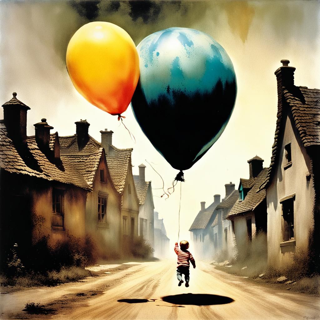 Baby's Balloon Flight in Vintage Photo Style