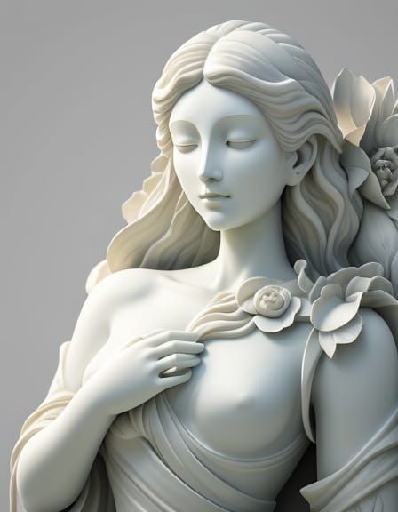 Marble Statue of Woman with Blooming Peony