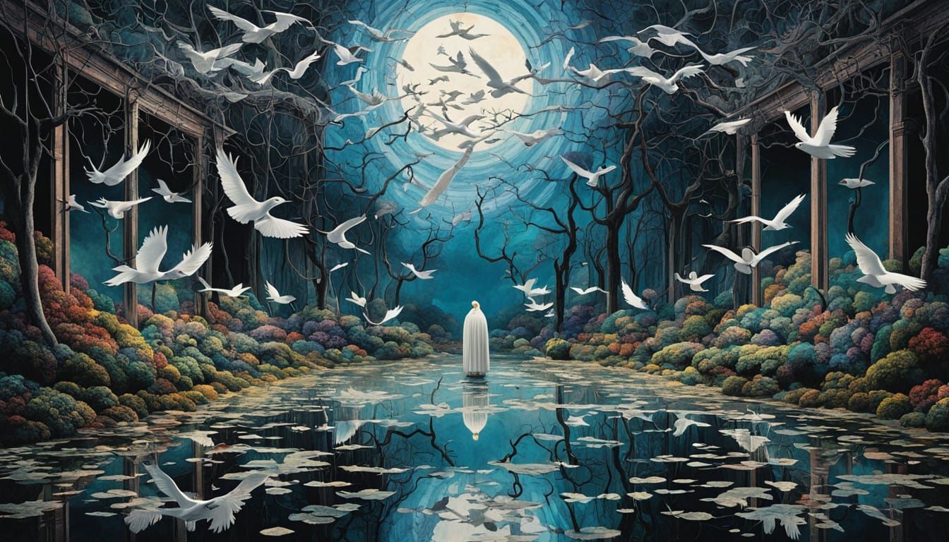 Surreal Dreamscapes with Glowing Mythical Creatures Amidst M...