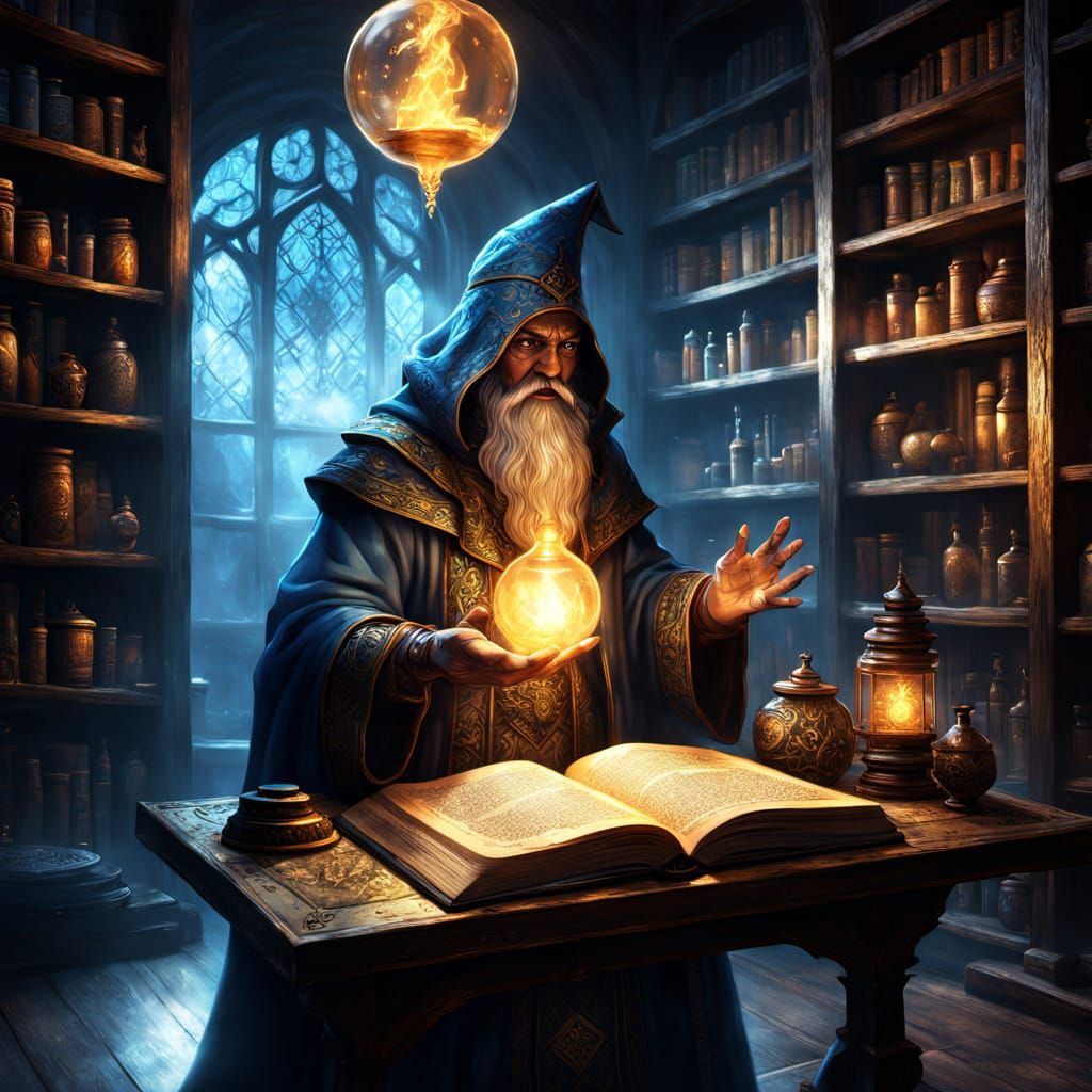 Glowing Potion Room of a Wizard in Hyperrealistic Concept Ar...