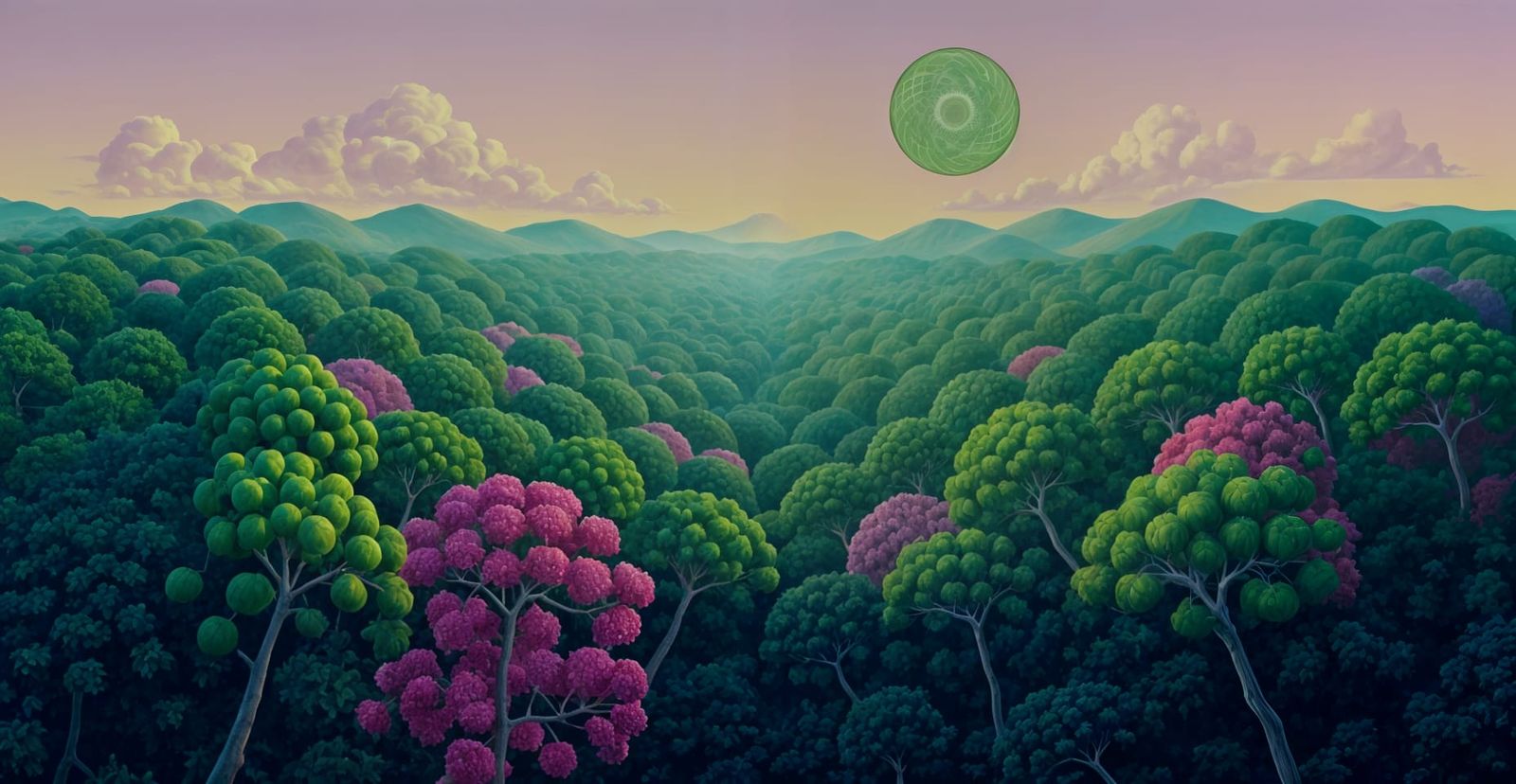 Panoramic Fruit Forest in Surreal Style