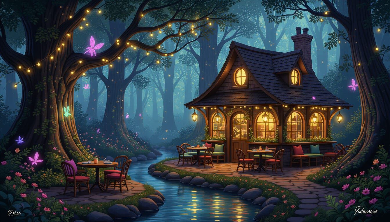 Enchanted Forest Cafe With Fairy Lights